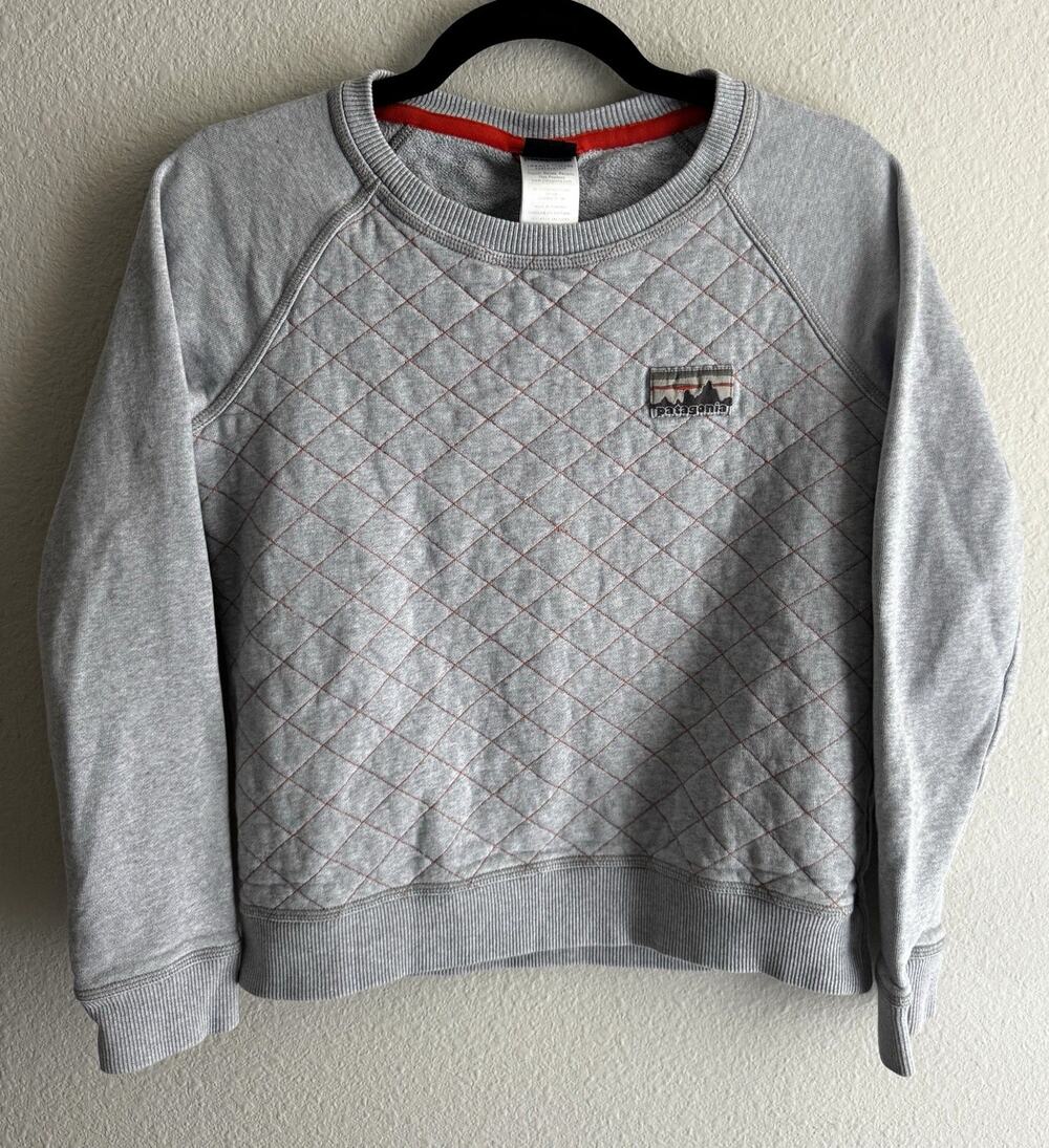 Patagonia Reclaimed Cotton Crew Women’s XS Gray Quilted Sweatshirt FA14 50490